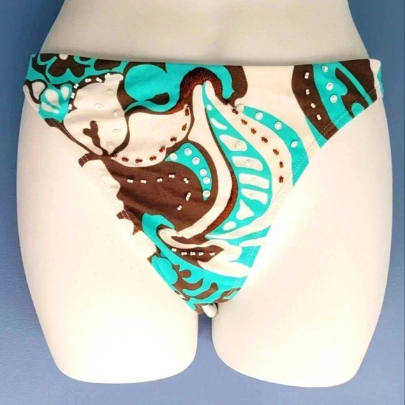 Letarte Other - Letarte Multi Color Aqua Brown Beaded Swim Bikini Bottom Size L